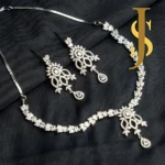 Sanaadhya Rhodium Plated American Diamond Flower And Buds Necklace Set online jewellery