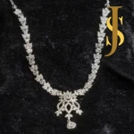 Rhodium Plated American Diamond Flower And Buds Necklace