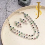 Rhodium Plated American Diamond Layered Multicolor Dazzling Necklace set