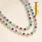 Rhodium Plated American Diamond Layered Multicolor Dazzling Neckpiece