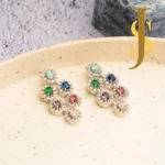 Rhodium Plated American Diamond Layered Multicolor Dazzling Earrings