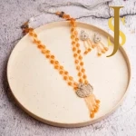 Radiant Orange Beaded Necklace Set with CZ Pendant & Matching Earrings online jewellery shopping