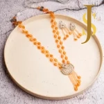 Radiant Orange Beaded Necklace Set with CZ Pendant & Matching Earrings online jewellery