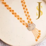 Radiant Orange Beaded Necklace Set with CZ Pendant & Matching Earrings