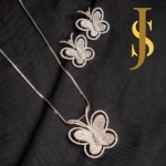 Rhodium Plated Butterfly Diamond Pendant & Earring Set online jewellery