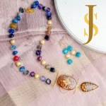 Handcrafted Multi-Stone & Pearl Long Necklace with Enamel Pendant and Earrings jewellery