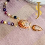 Handcrafted Multi-Stone & Pearl Long Necklace with Enamel Pendant and Earrings online shopping