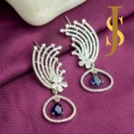 Rhodium Plated American Diamond Radiance Statement Earrings - blue online jewellery