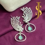 Rhodium Plated American Diamond Radiance Statement Earrings - Mint green