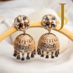 Radiant Floral CZ Stone Jhumka Earrings Blue