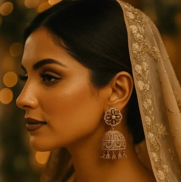 Radiant Floral CZ Stone Jhumka Earrings pink wedding jewellery