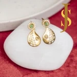 Antique Gold CZ Conch Earrings with Green Stone