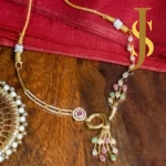 Antique Gold CZ Flower Bouquet Choker with Red & Green Stone