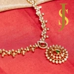 Antique Gold CZ Daisy Floral Choker with Pink & Green Stone