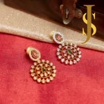 Antique Gold CZ Daisy Floral Earrings with Pink & Green Stone