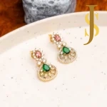 Antique Gold CZ Moon Choker Set with Red & Green Stone