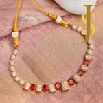 Antique Gold Ruby Choker Necklace CZ Bricks & Balls Set