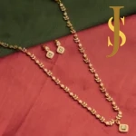 Gold CZ Long Flower Necklace Set with Mint Green Stone on line jewellery