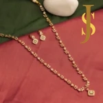 Gold CZ Long Flower Necklace Set with Mint Green Stone