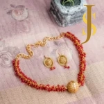 Antique Gold Ball Pendant Necklace Set with Intricate Beads Red