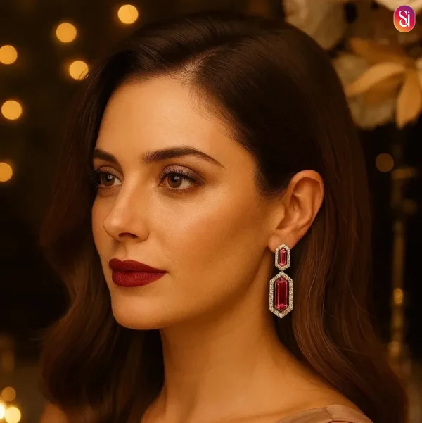 Radiant Dazzling CZ Crystal Statement Earrings Red on line jewellry