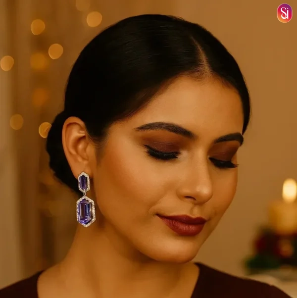 Radiant Dazzling CZ Crystal Statement Earrings purple gemstone