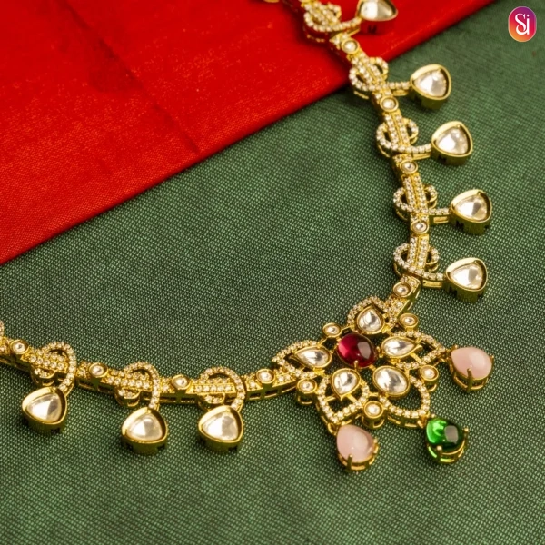 Royal Kundan Floral Necklace with Green and Ruby Accents