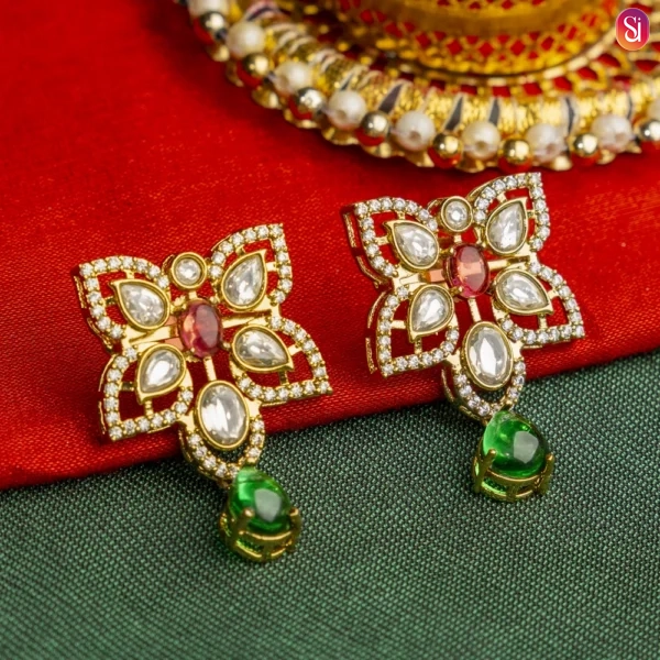 Royal Kundan Floral Necklace Set with Green and Ruby Accents