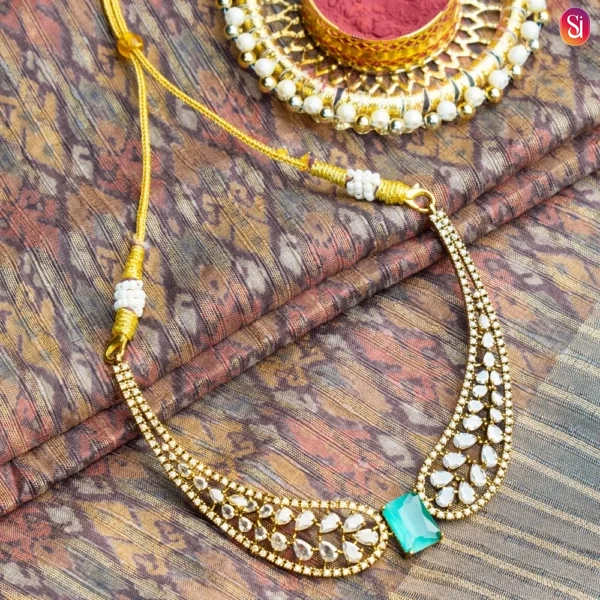 Royal Kundan Crystal Necklace with Mint Green Accents