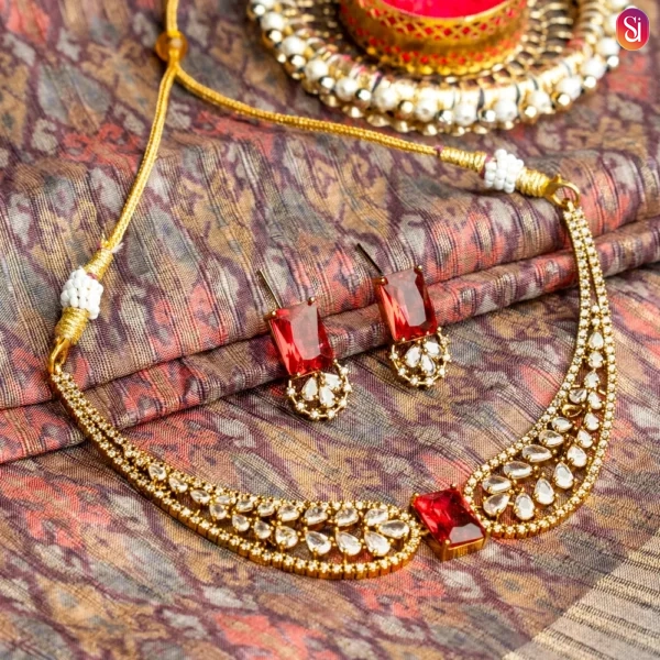 Royal Kundan Crystal Necklace Set with Ruby Accents on line jewellery