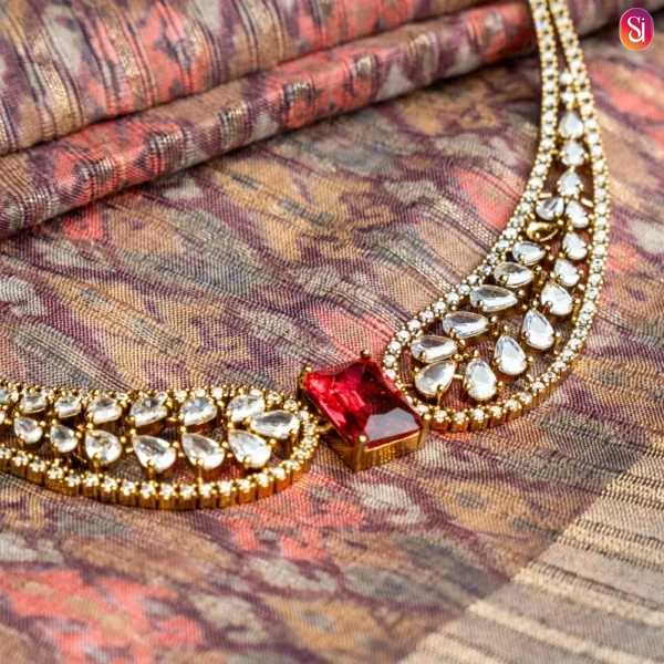 Royal Kundan Crystal Necklace Set with Green, Blue and Ruby Accents