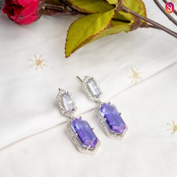 Radiant Dazzling CZ Crystal Statement Earrings purple