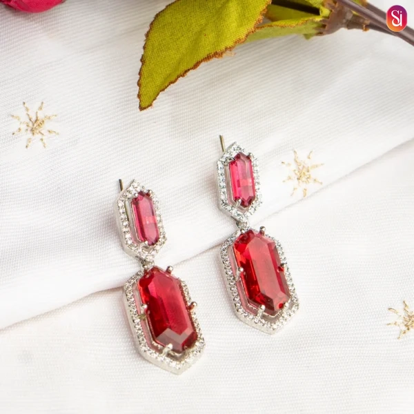 Radiant Dazzling CZ Crystal Statement Earrings Ruby Red
