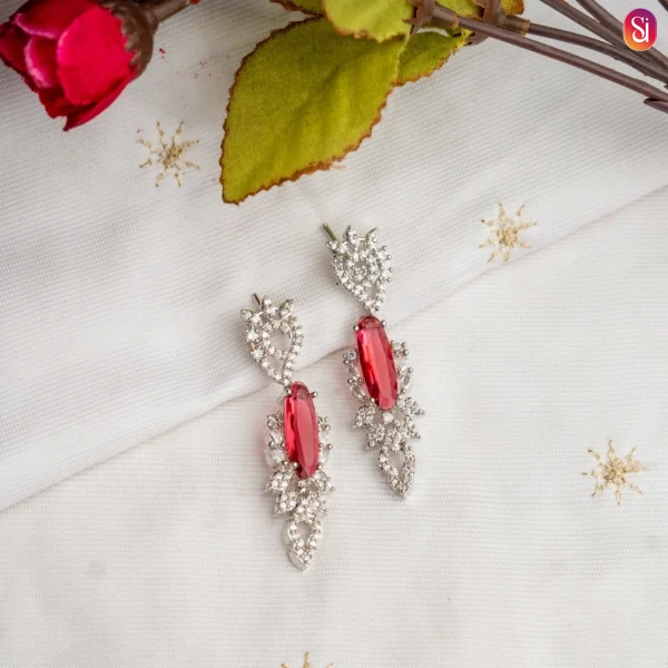 Radiant Dazzling CZ Crystal Statement Earrings Red