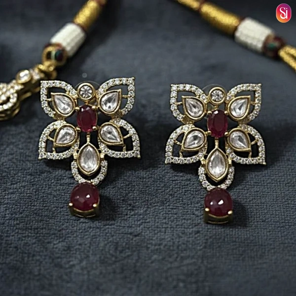 Royal Kundan Floral Necklace Set with Green and Ruby Accents