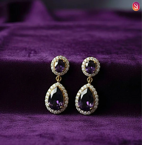 Royal Amethyst & Gold CZ Crystal Earrings on line jewellery