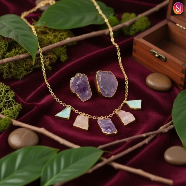 Sanaadhya Raw Druzy Stone Neckpiece in Pastels