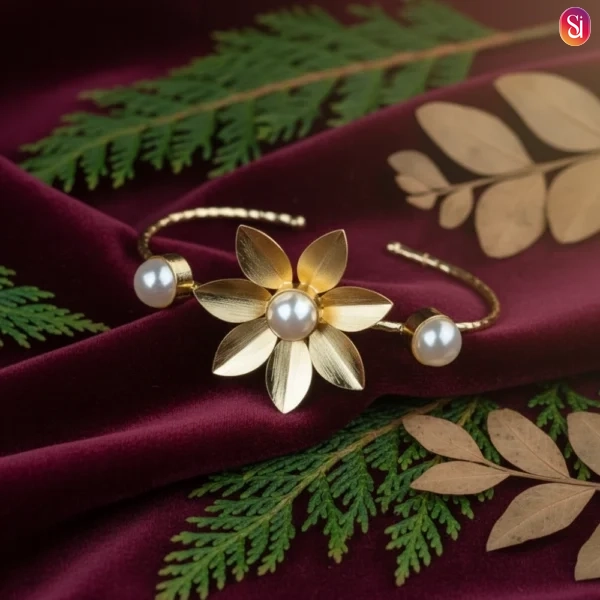 Sanaadhya Golden Pearl Bracelet With Flower