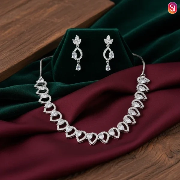 Sanaadhya Rhodium Plated American Diamond Dew Drops Necklace