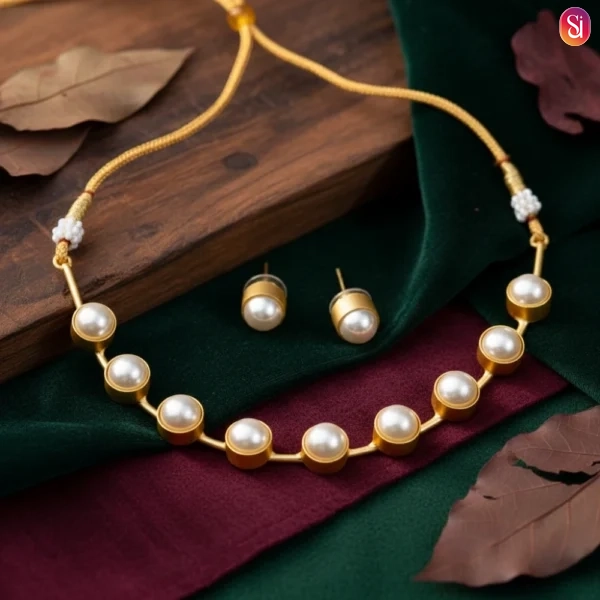 Sanaadhya Golden Pearl Hasli With Studs