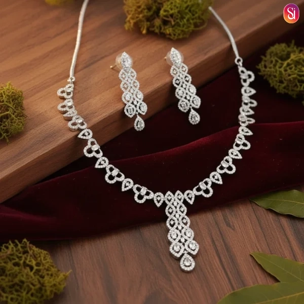 Sanaadhya Rhodium Plated American Diamond Party Necklace