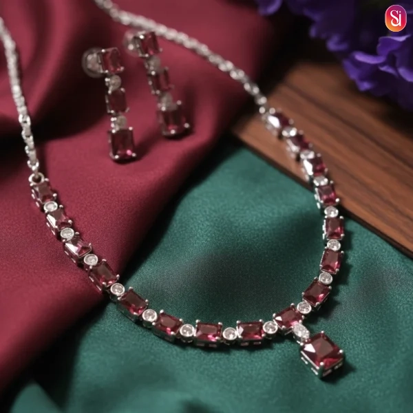 Sanaadhya Rhodium Plated Crystal American Diamond Statement Neckpiece