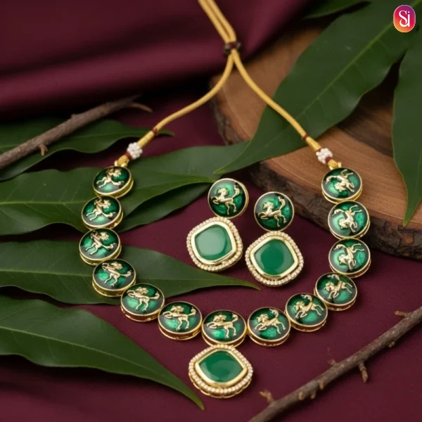Sanaadhya Meenakari Hand Painted Neckpiece with Monalisa Stone