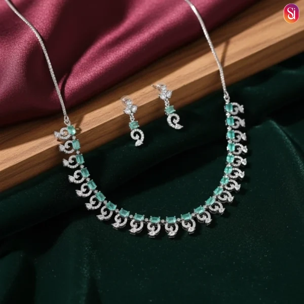 Sanaadhya Rhodium Plated American Diamond Conch Necklace