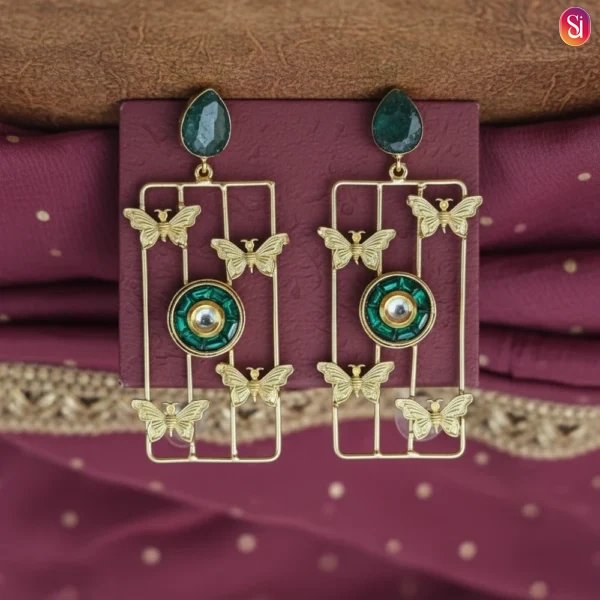 Sanaadhya Butterfly Cage Pattern Kundan & Druzy Danglers