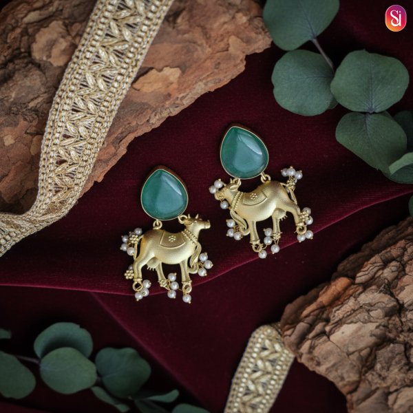 Sanaadhya Royal Kamdhenu Drop Earrings With Stone & Pearl Beads