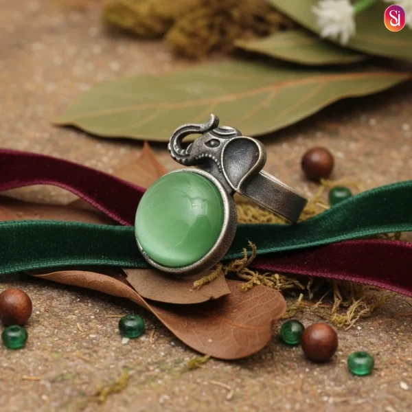 Sanaadhya Silver Replica Elephant Ring With Monalisa Stone
