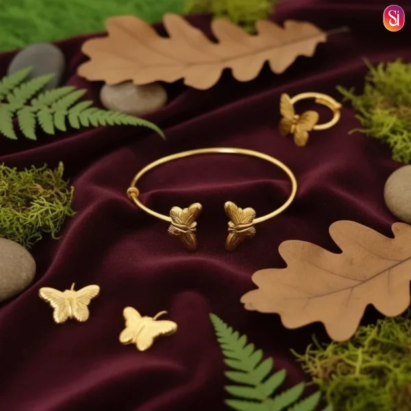 Sanaadhya Golden Brass Butterfly Bracelet With Earring and Ring