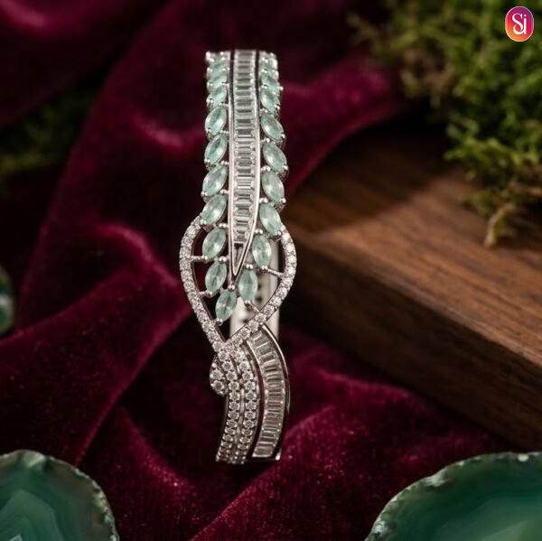 Sanaadhya Rhodium Plated American Diamond Radiant Openable Crystal Mint Bracelet