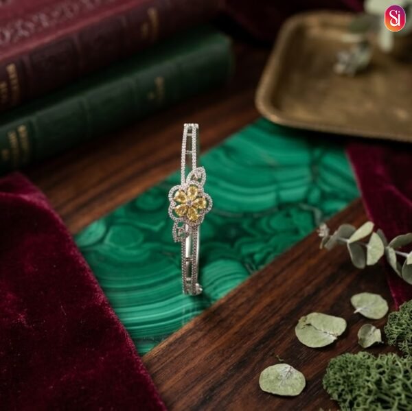 Sanaadhya Rhodium Plated American Diamond Adorable Openable Crystal Yellow Bracelet